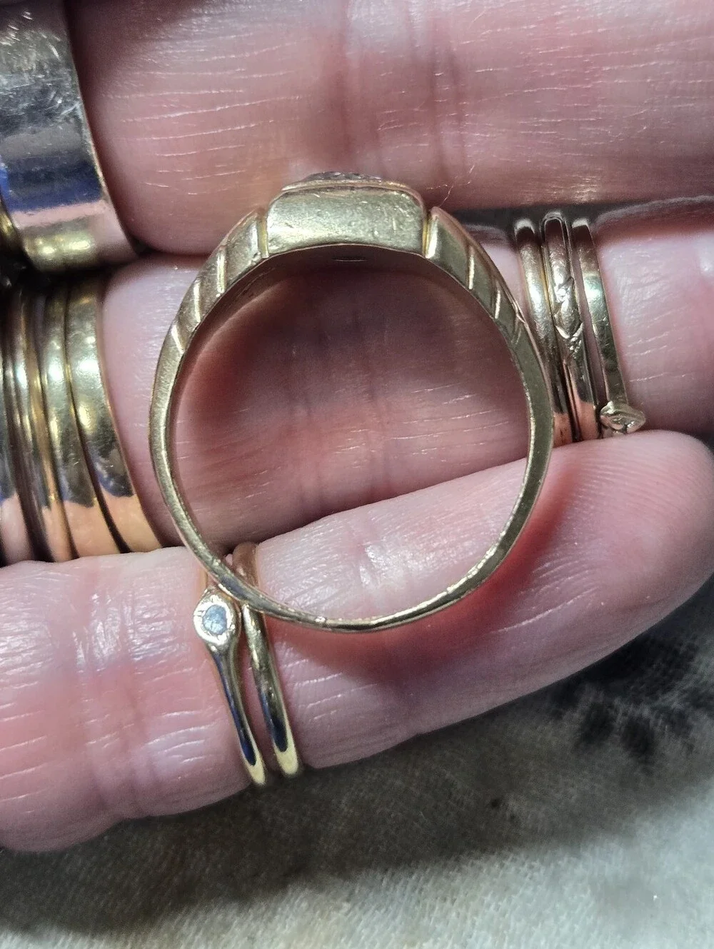 Vintage Gold Men's Ring with Clear Center Stone